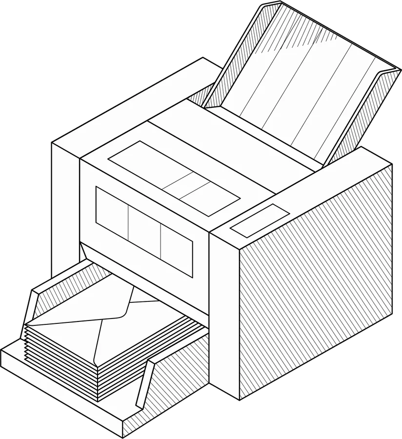 A folding machine running letters off into envelopes