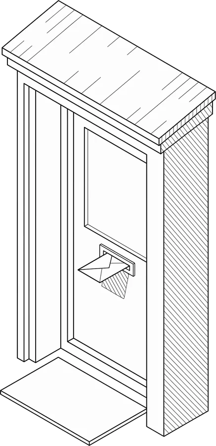 A front door with a letter coming through the letterbox