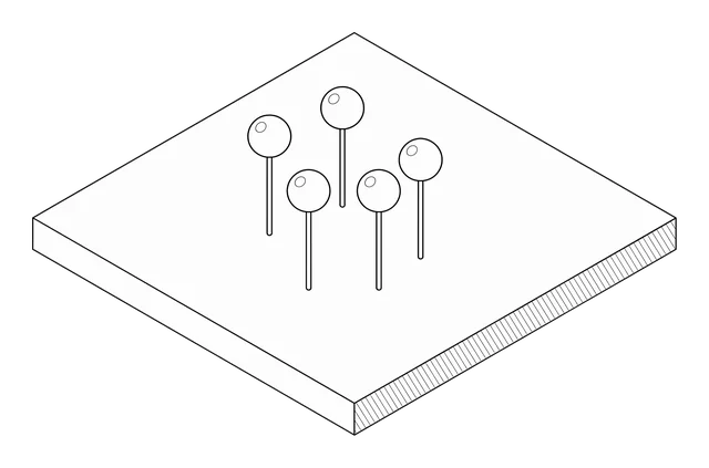 A map slab with five pins in it