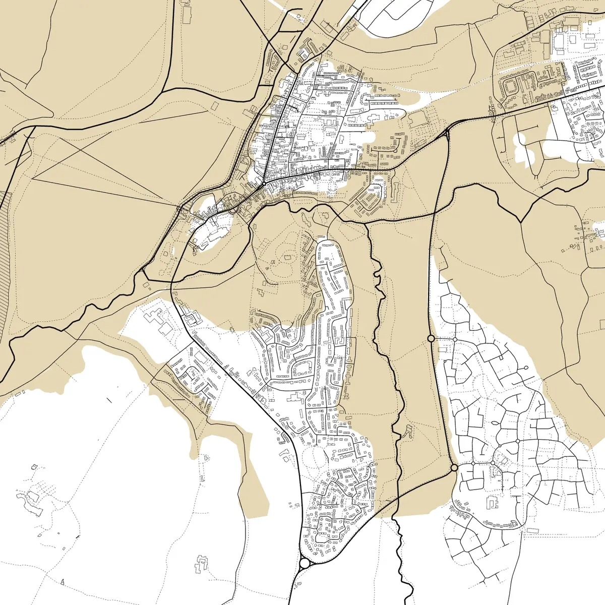 Flood warning areas around Tewkesbury, in gold over the town's streets